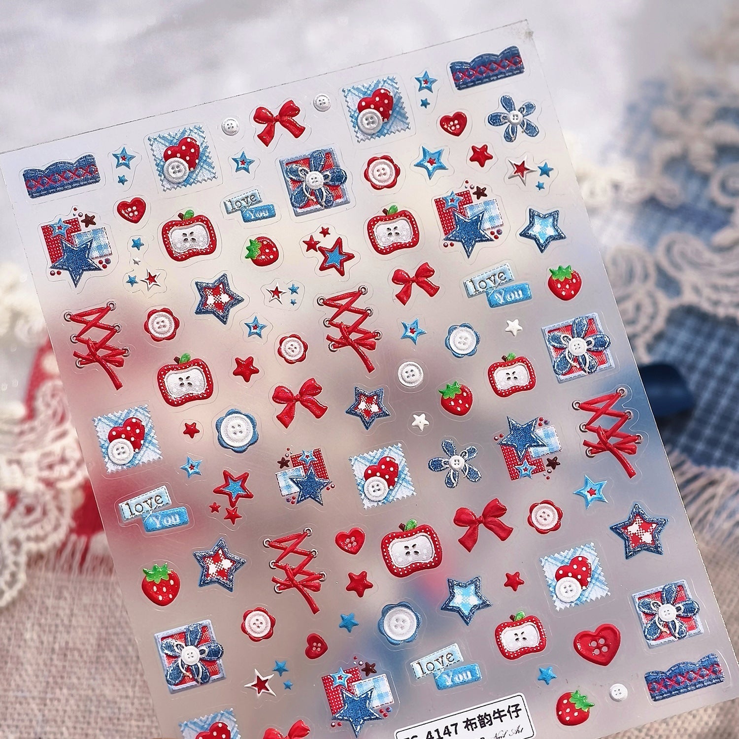 LuLuFun Studio Jeans and Apple Nail Deco Stickers - DIY Nail Art Decals