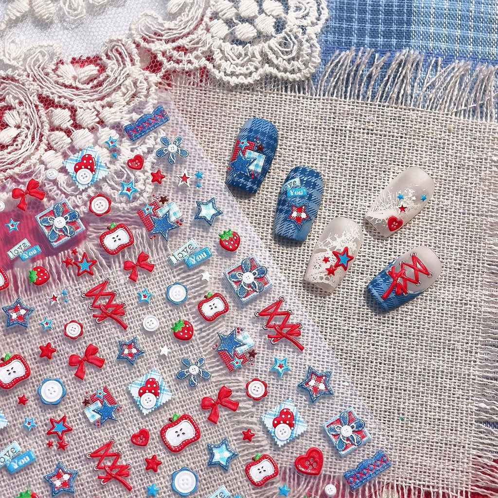 LuLuFun Studio Jeans and Apple Nail Deco Stickers - DIY Nail Art Decals