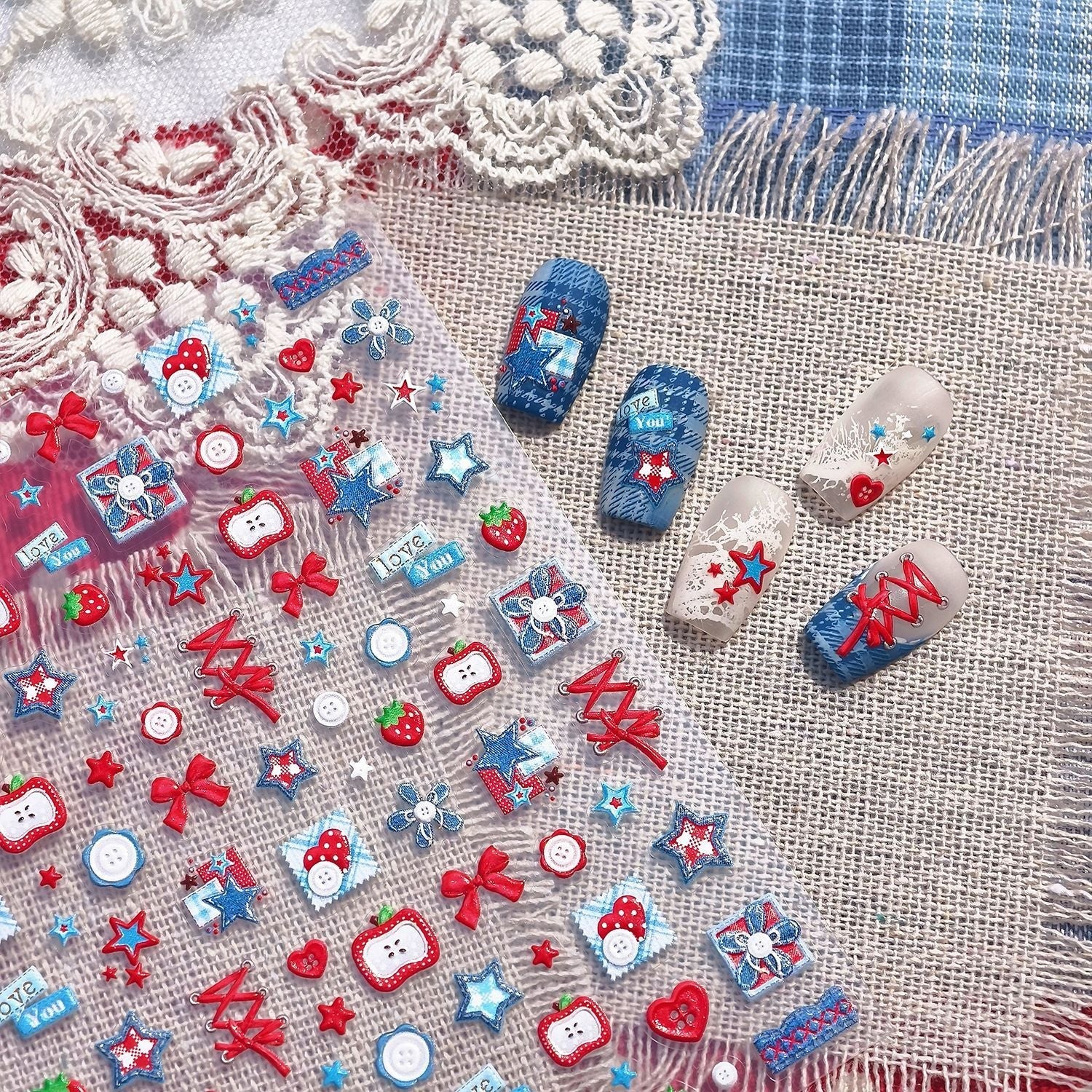 LuLuFun Studio Jeans and Apple Nail Deco Stickers - DIY Nail Art Decals