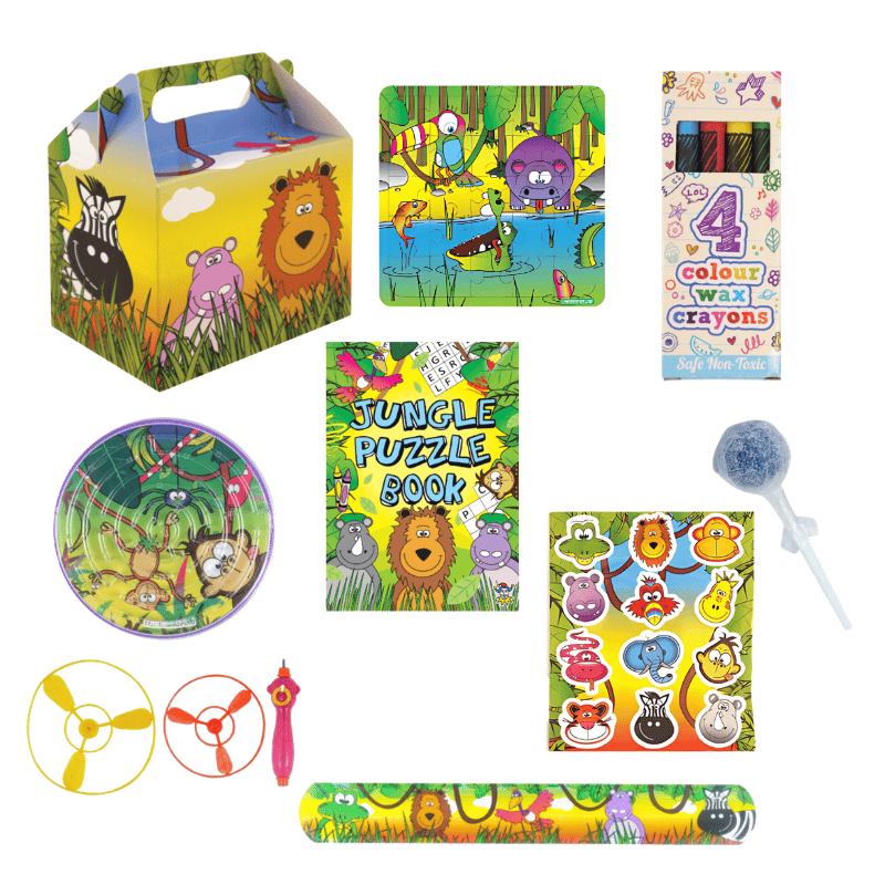 PoundFun Jungle Theme Pre-Filled Party Box – 9 Piece Kids Party Set