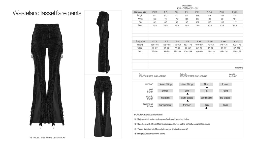 Punk Rave Morrigan Wasteland Tassel Goth Flare Trousers - Black