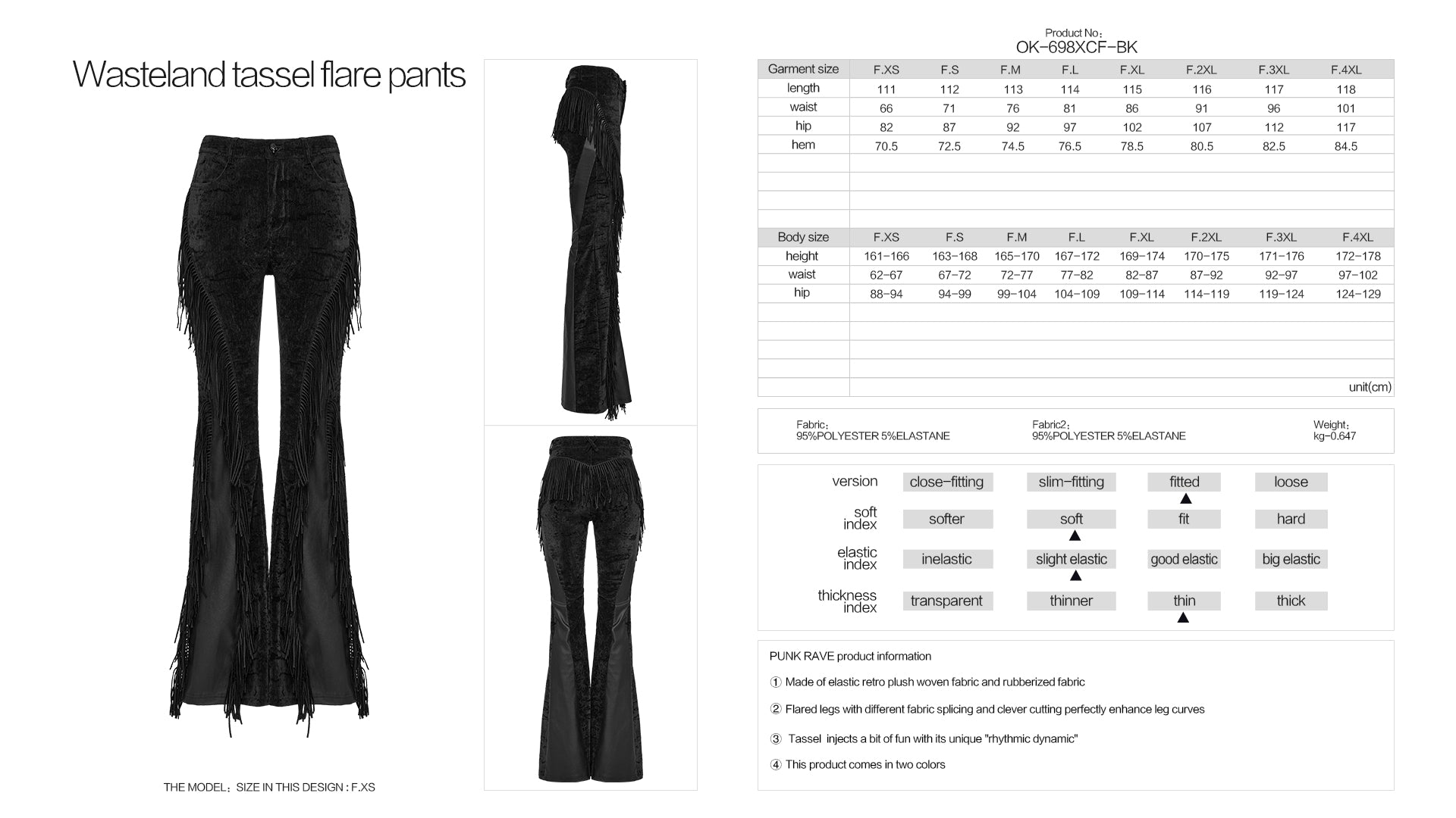 Punk Rave Morrigan Wasteland Tassel Goth Flare Trousers - Black