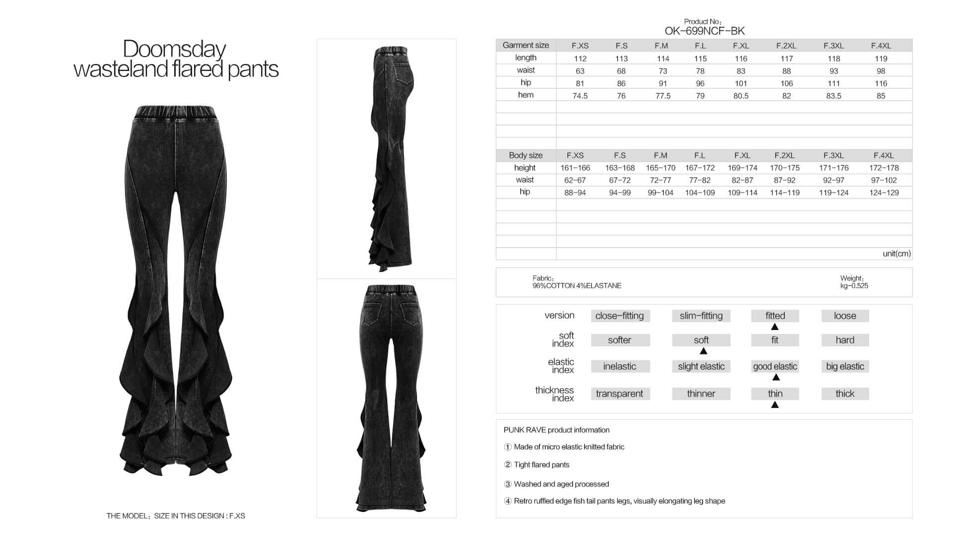 Punk Rave Breen Wasteland Bell Flared Trousers – Distressed Cotton