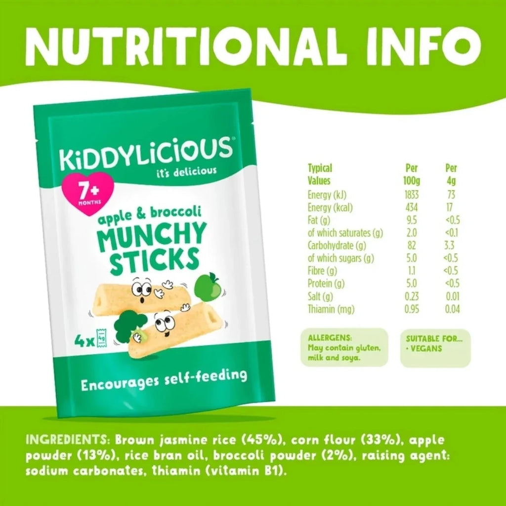 Kiddylicious Apple & Broccoli Munchy Sticks 7+ months 16g (4x4g) - image 2