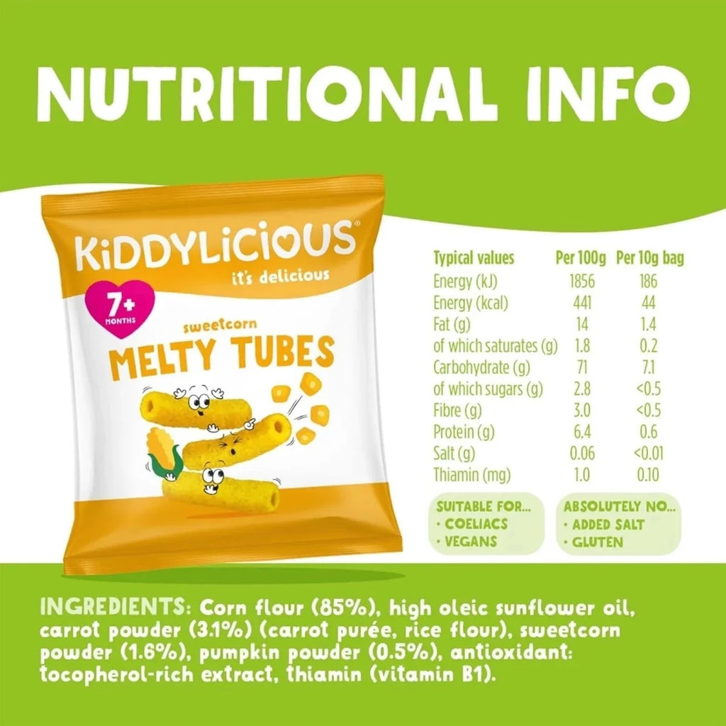 Kiddylicious Sweetcorn Melty Tubes 7+ months 400g (10x4g) - image 3