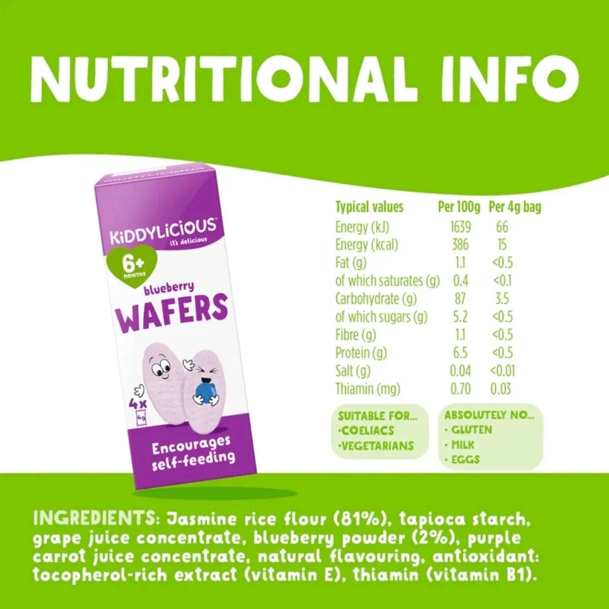 Kiddylicious Blueberry Wafers Mini 6+ months 16g (4x4g) - image 3
