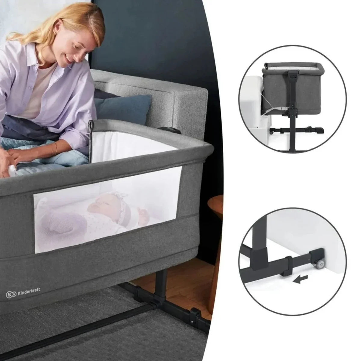 Kinderkraft Nestee Up 2 Bedside Crib - Full Light Grey - image 11