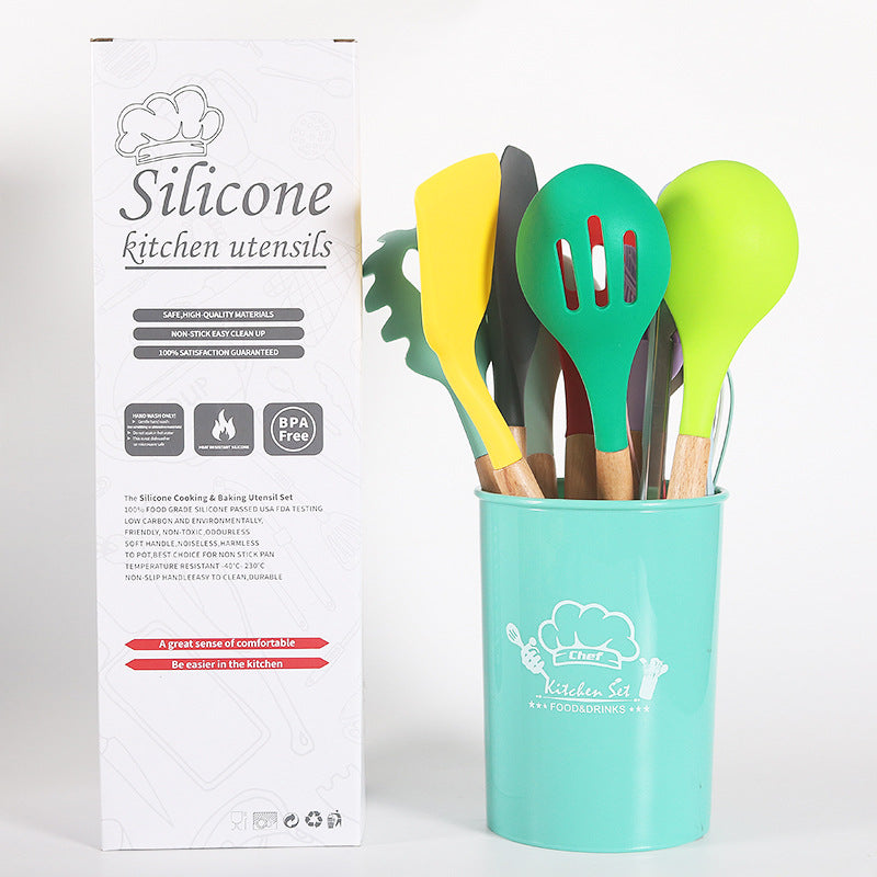 11-Piece Colourful Silicone Kitchen Utensil Set with Storage Bucket