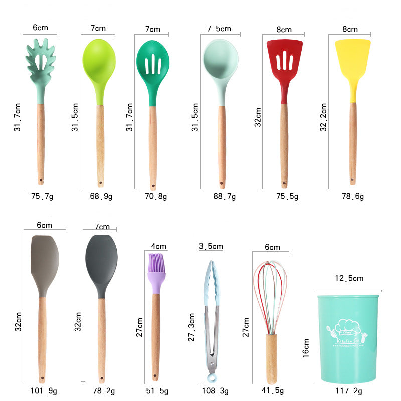 11-Piece Colourful Silicone Kitchen Utensil Set with Storage Bucket