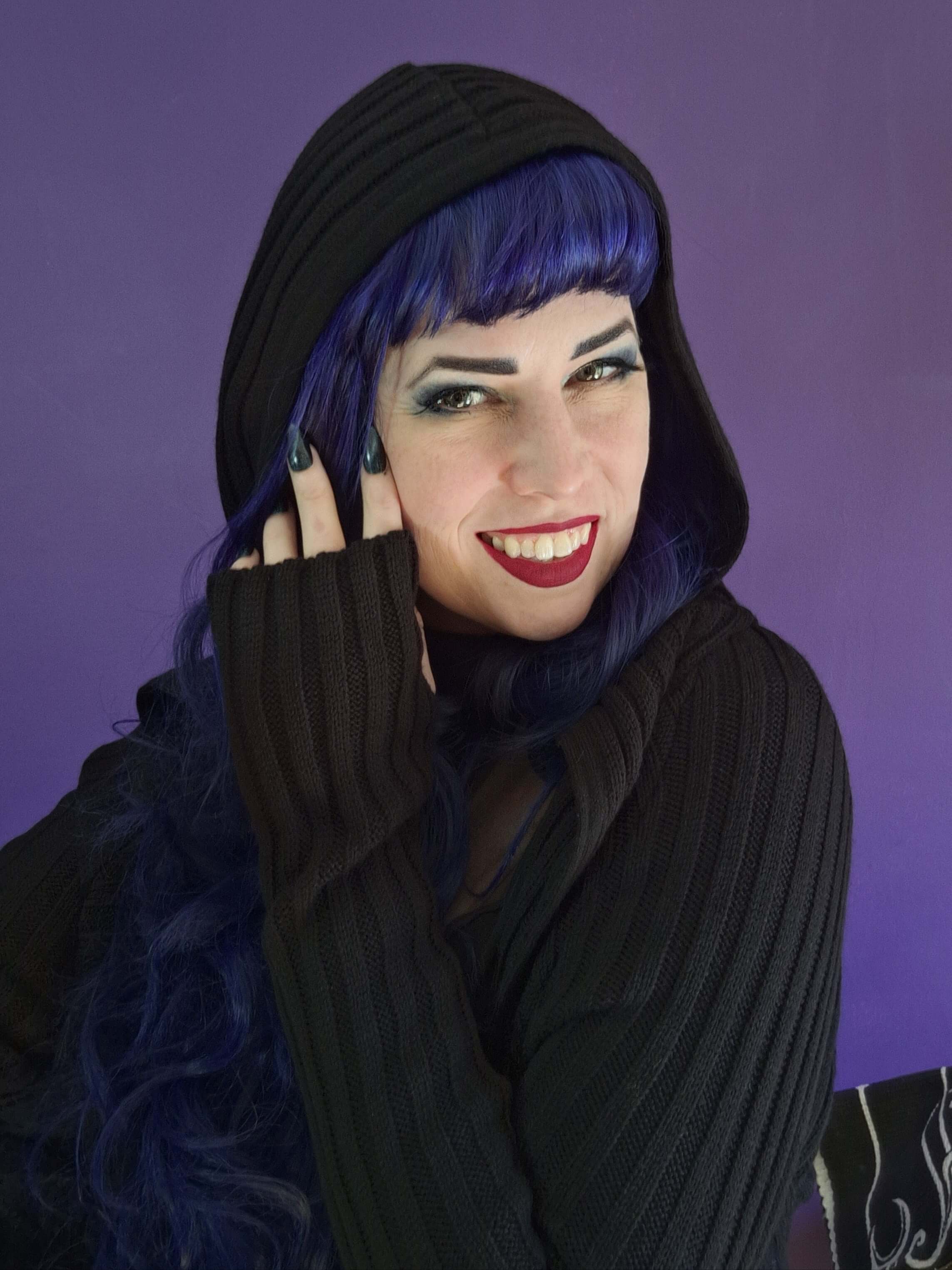 Necessary Evil Sabrina Ribbed Hooded Cardigan – Black Draped Gothic Wrap