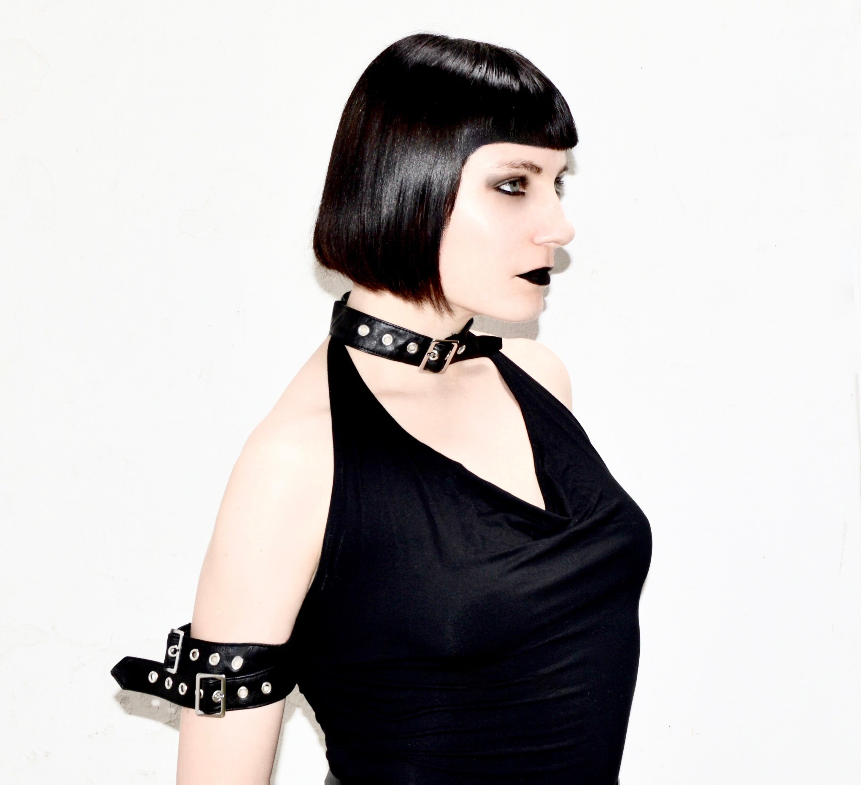 Necessary Evil Aphrodite Plunge Cowl Neck Top - Faux Leather Gothic