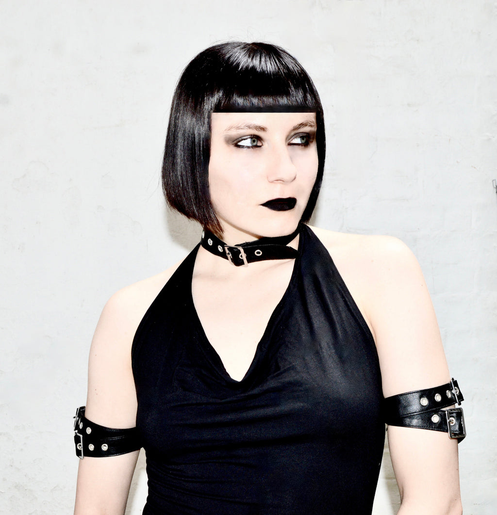 Necessary Evil Aphrodite Plunge Cowl Neck Top - Faux Leather Gothic