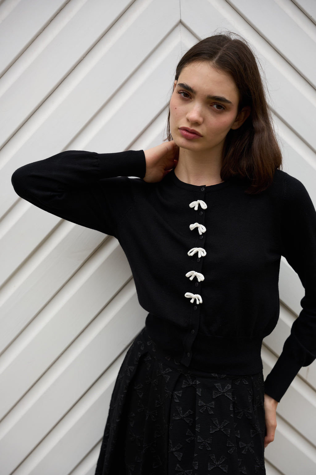 Ives Bow Trimmed Cardigan - Black
