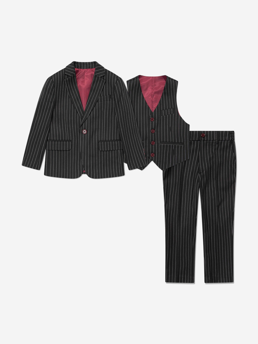 SUITLAB London Boys Black Striped 3 Piece Tuxedo Suit Set