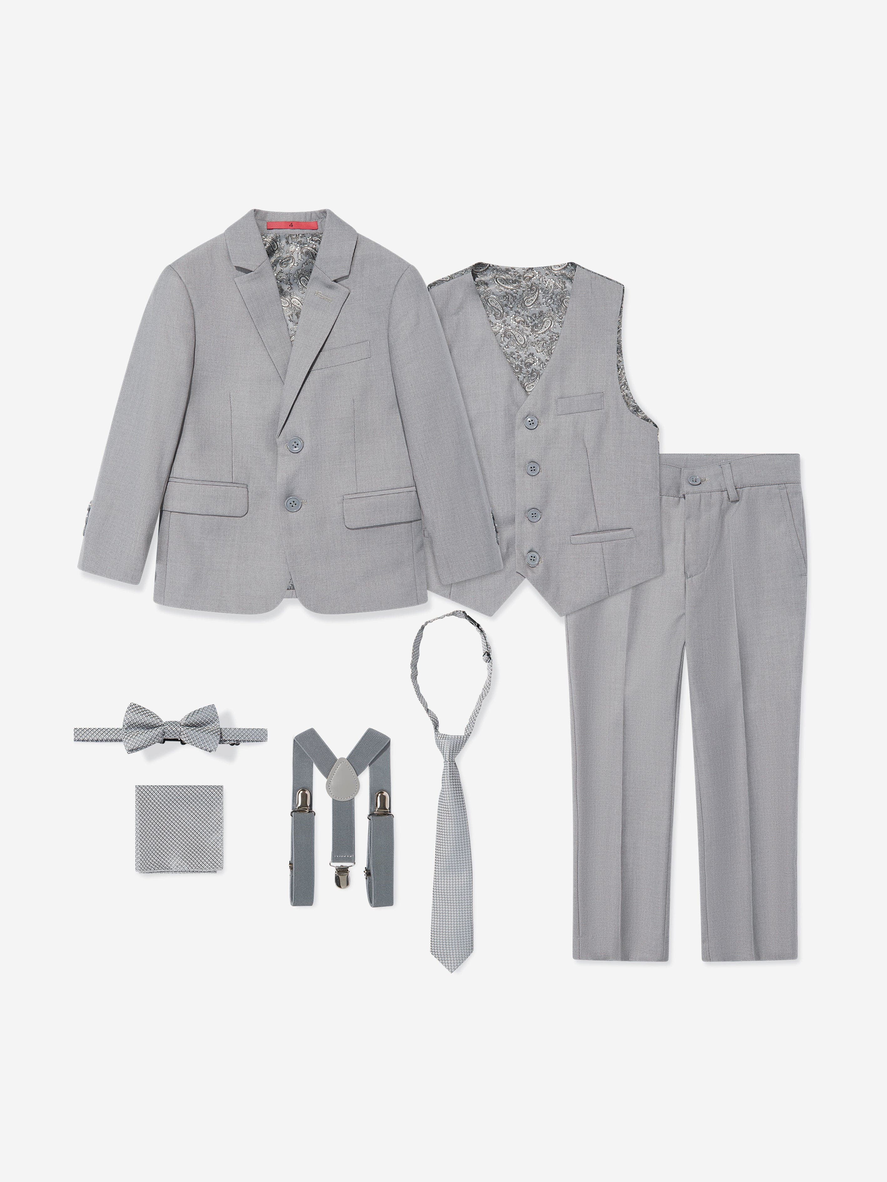 SUITLAB London Boys 7 Piece Grey Suit Set - Viscose Blend Formalwear