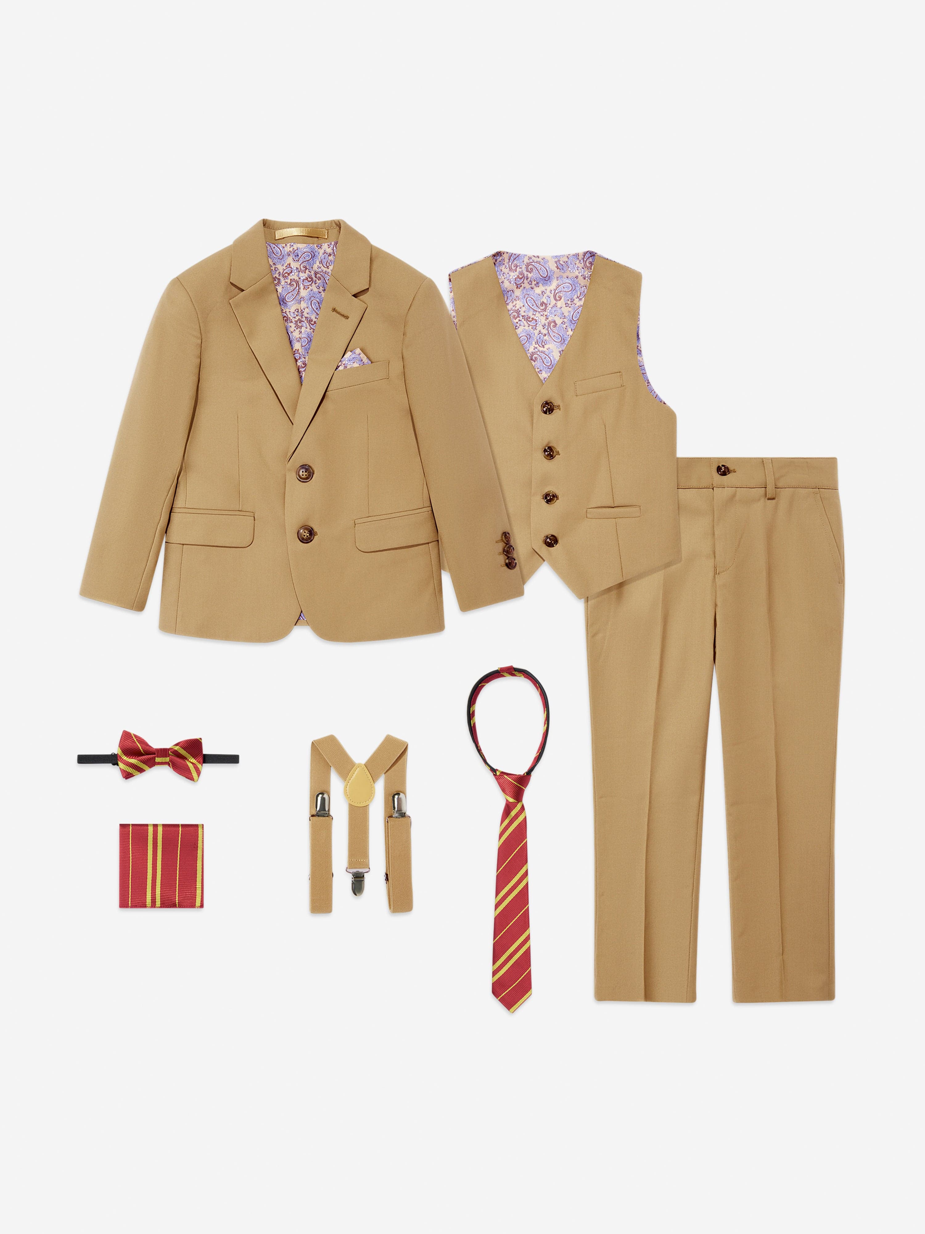 SUITLAB London Boys 7-Piece Formal Suit Set in Beige Viscose