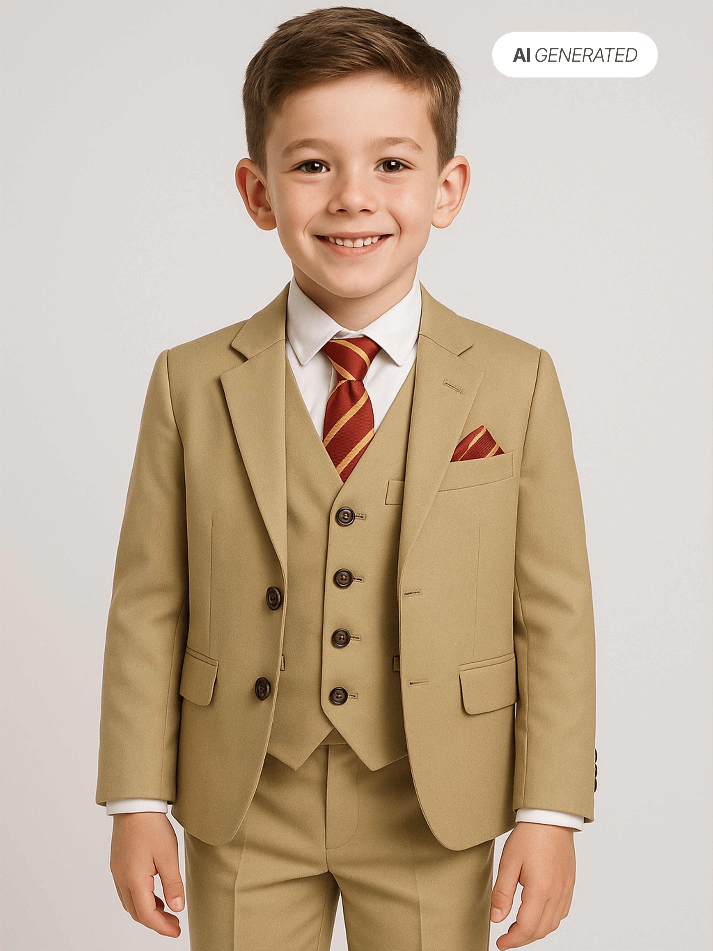 SUITLAB London Boys 7-Piece Formal Suit Set in Beige Viscose