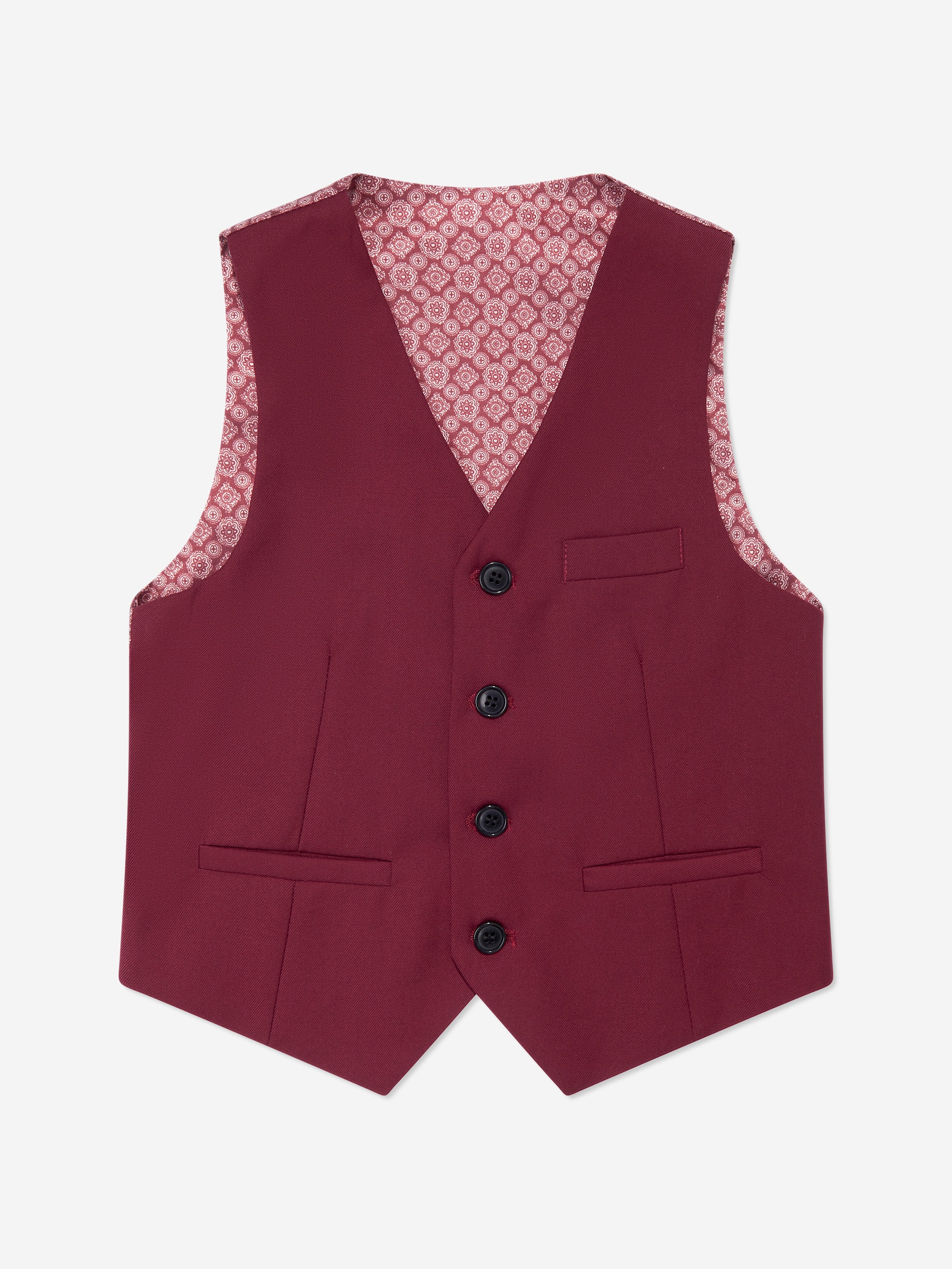 SUITLAB London Boys 7-Piece Formal Suit Set in Burgundy Red Viscose