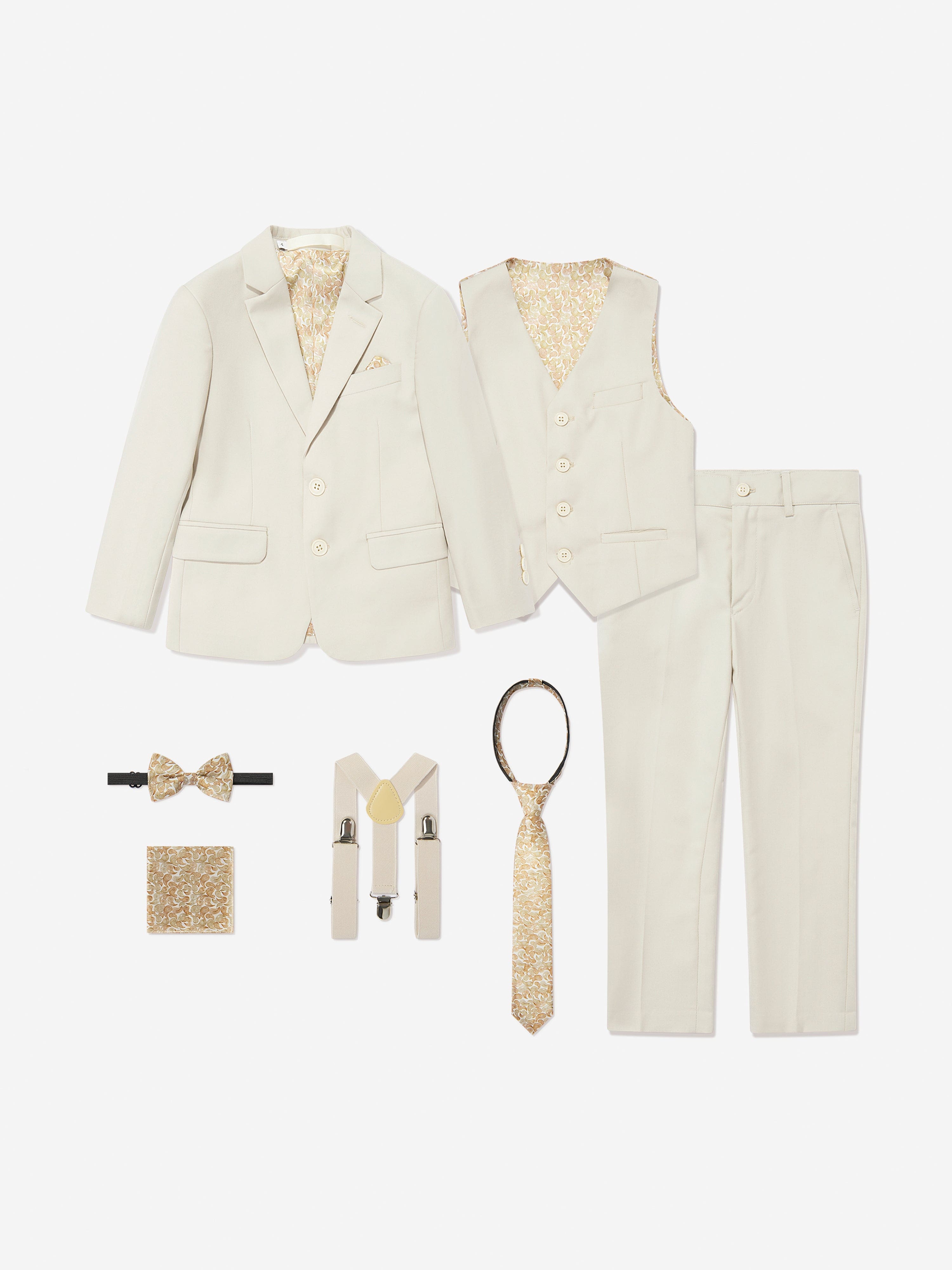 SUITLAB London Boys 7-Piece Beige Viscose Blend Formal Suit Set