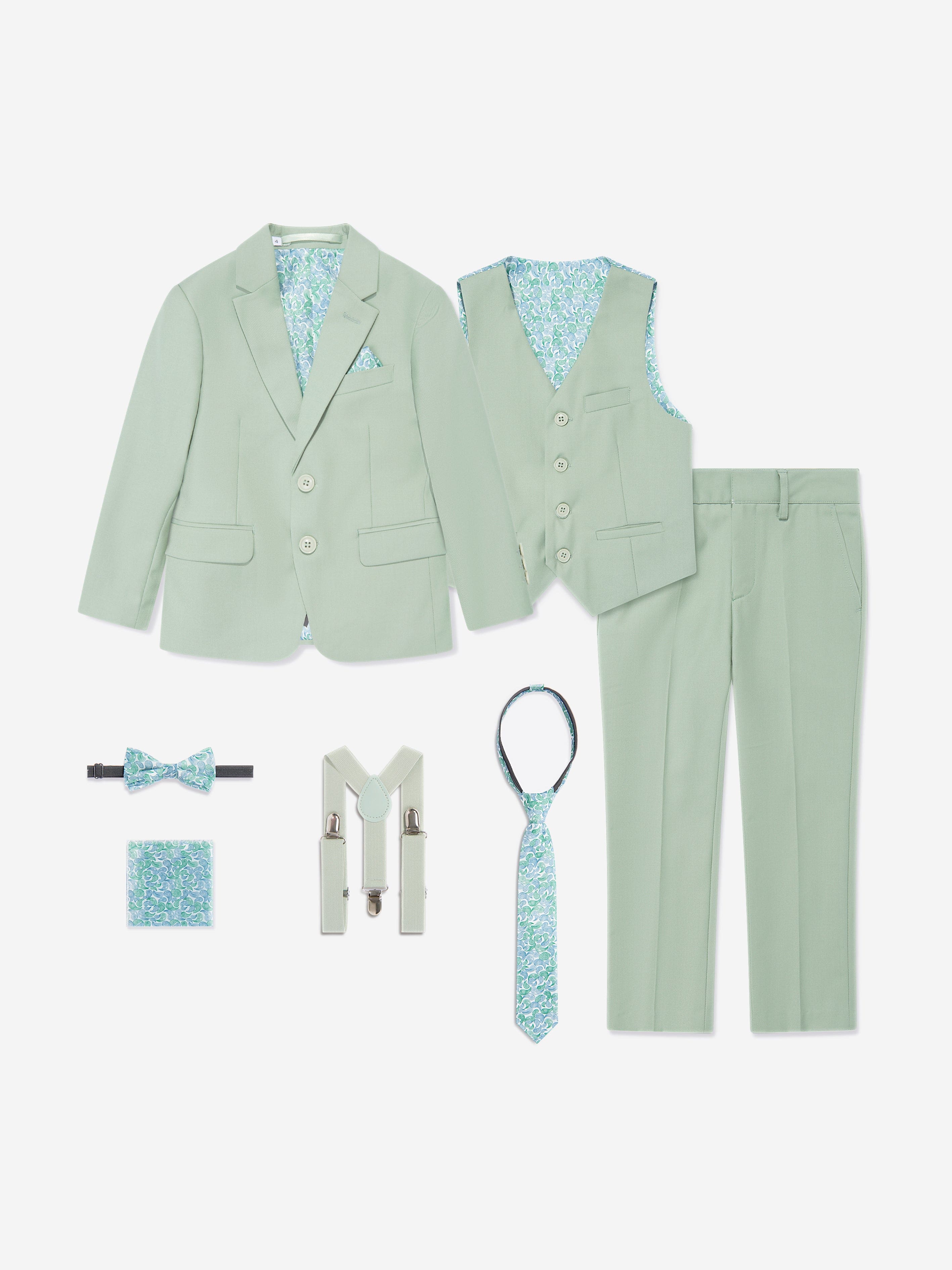 SUITLAB London Boys 7-Piece Suit Set in Avocado Green Viscose