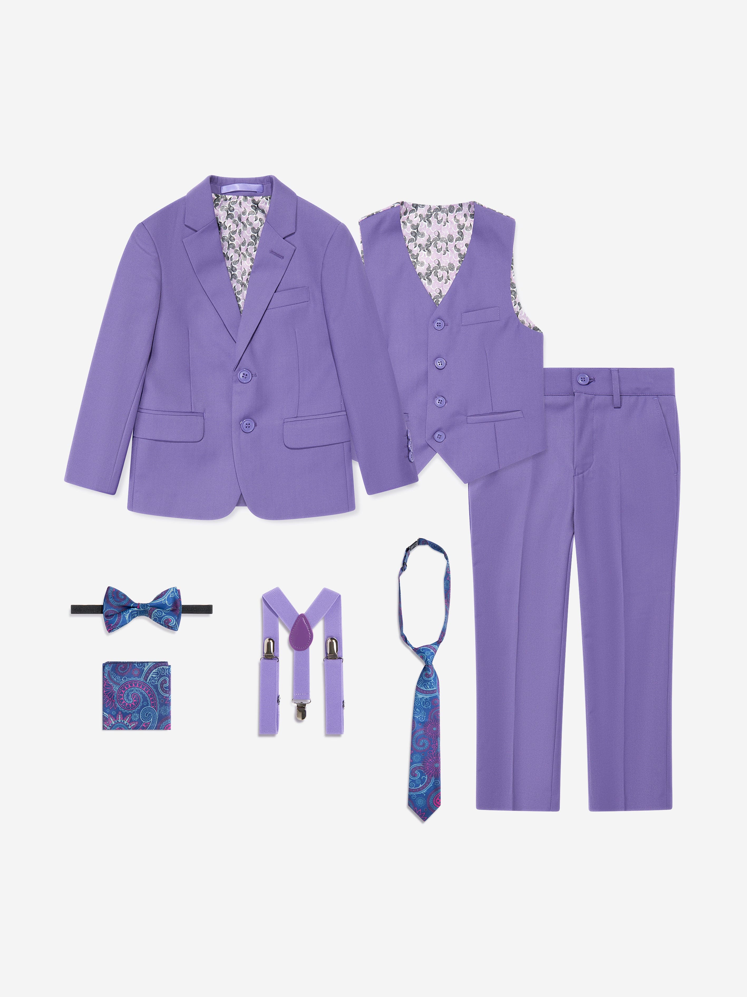 SUITLAB London Boys 7-Piece Lavender Suit Set – Formal Viscose Blend