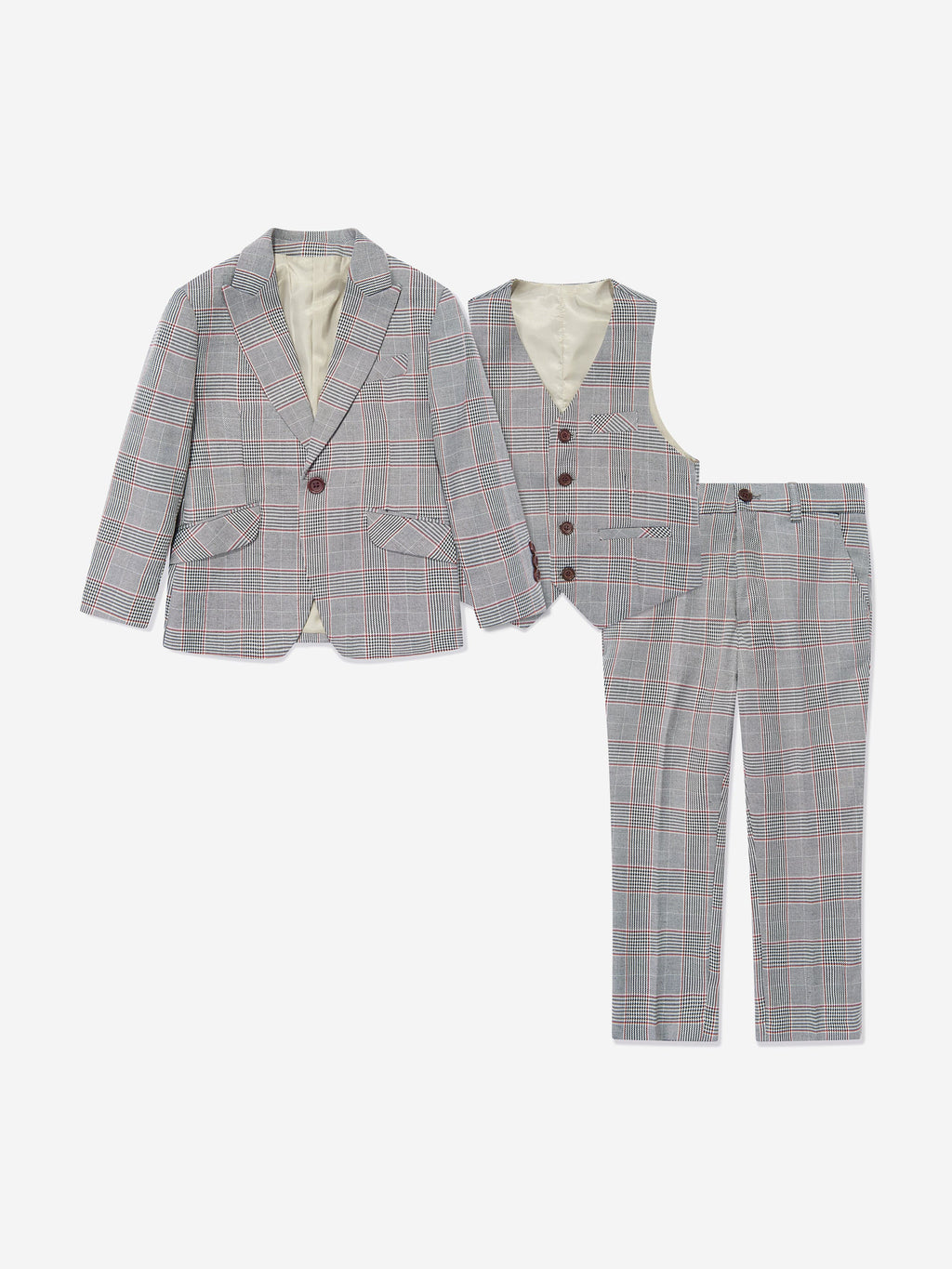 SUITLAB London Boys Grey Checked 3 Piece Suit Set - Dogtooth Print