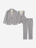 SUITLAB London Boys Grey Checked 3 Piece Suit Set - Dogtooth Print