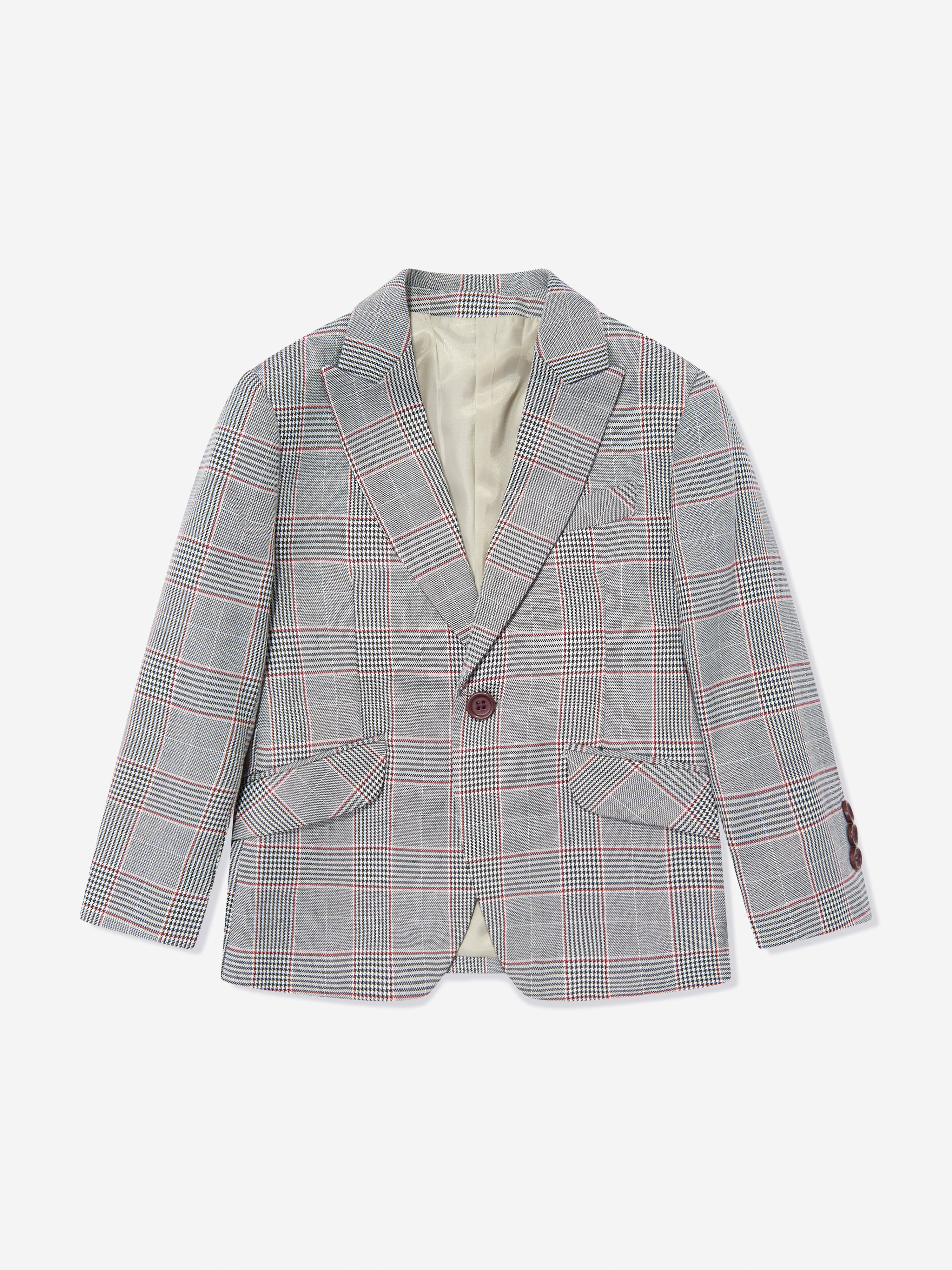 SUITLAB London Boys Grey Checked 3 Piece Suit Set - Dogtooth Print