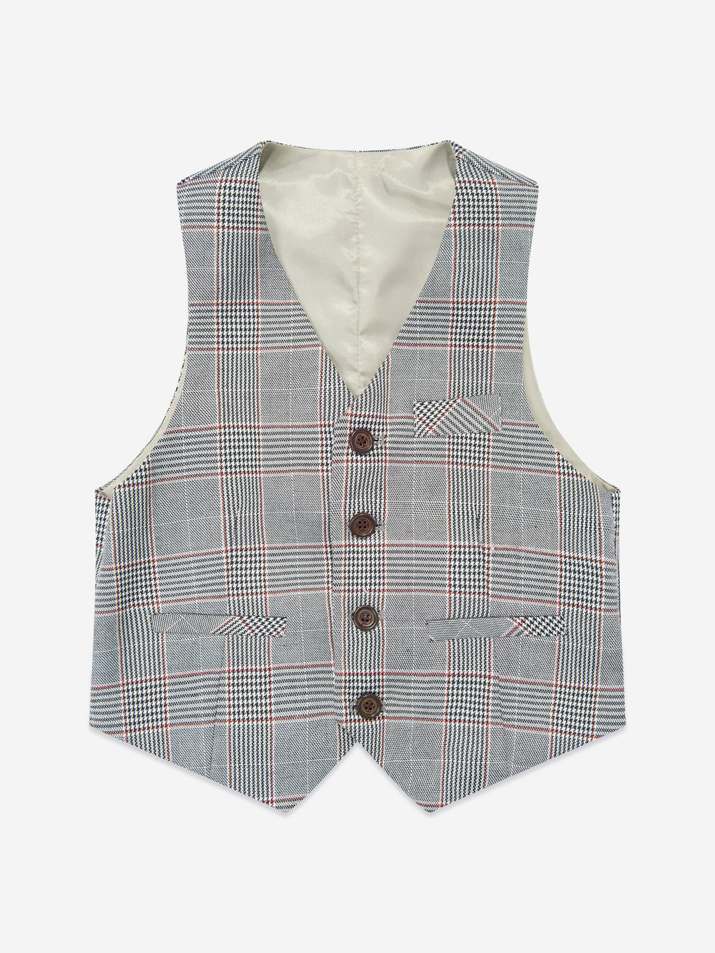 SUITLAB London Boys Grey Checked 3 Piece Suit Set - Dogtooth Print