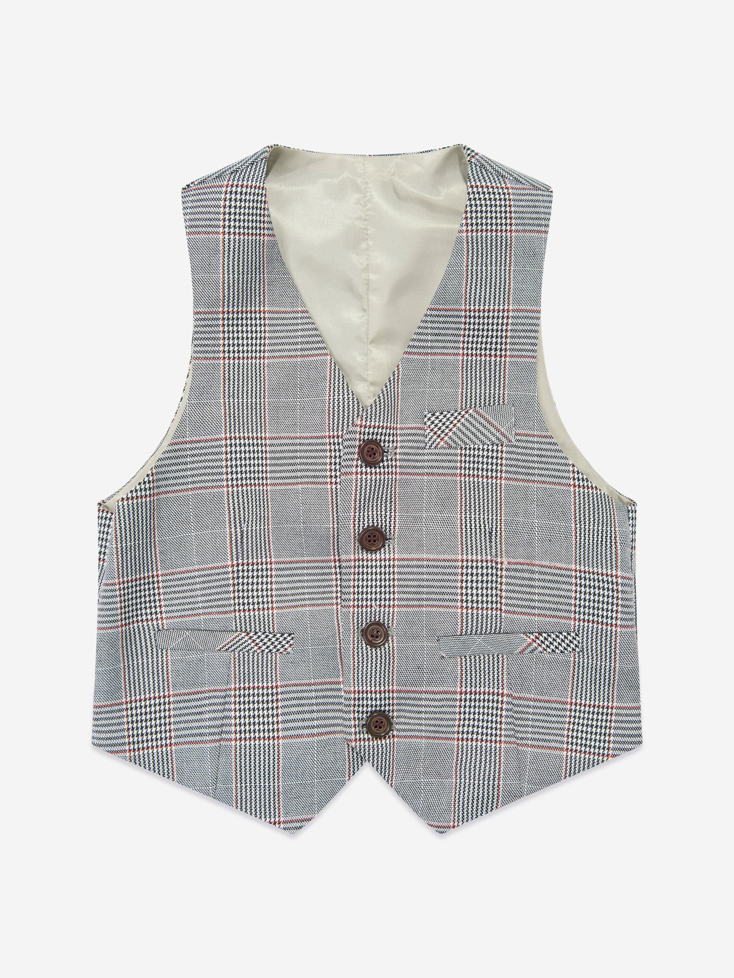 SUITLAB London Boys Grey Checked 3 Piece Suit Set - Dogtooth Print