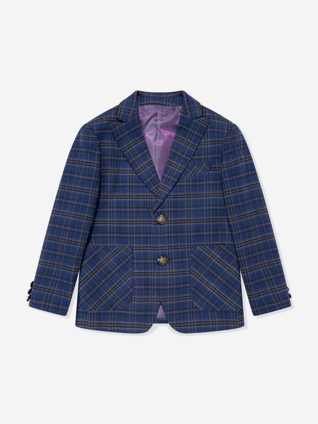 SUITLAB London Boys Navy Checked 3 Piece Suit Set | Plaid Viscose Blend