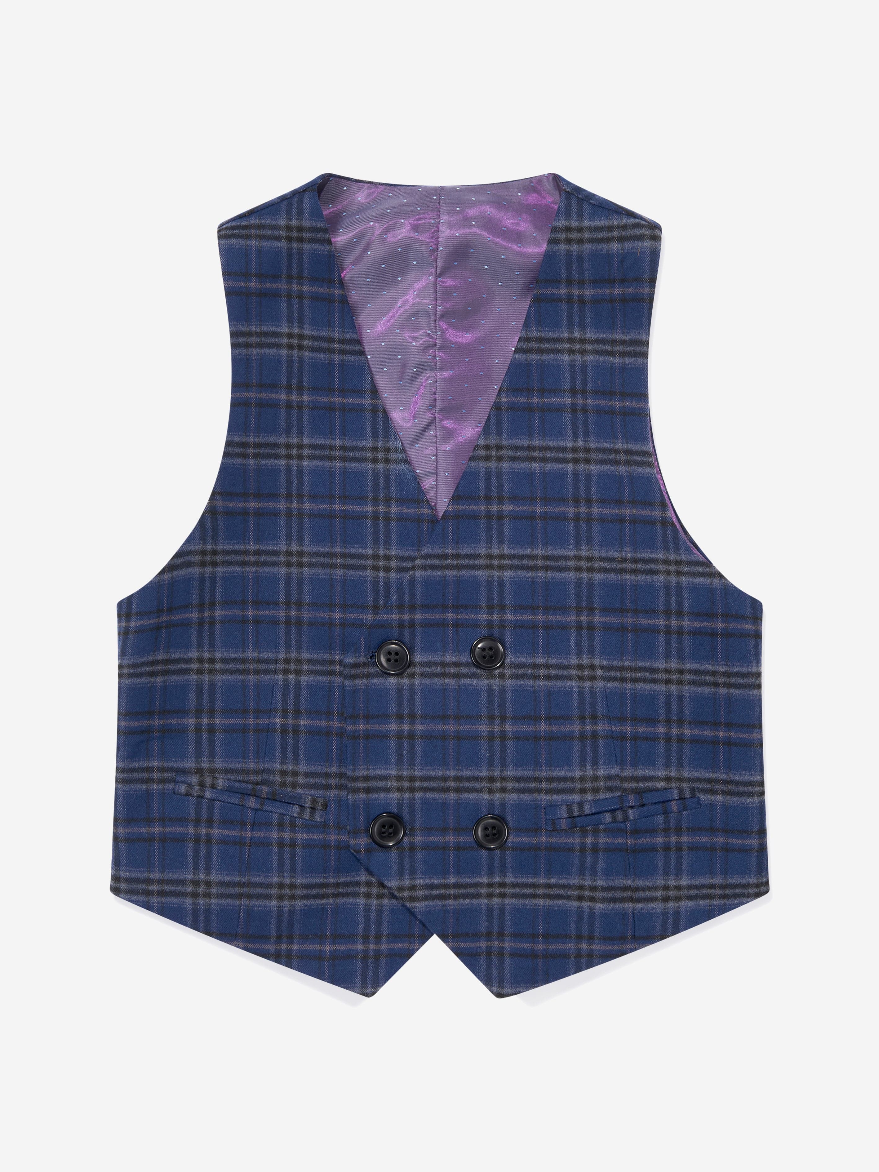 SUITLAB London Boys Navy Checked 3 Piece Suit Set | Plaid Viscose Blend