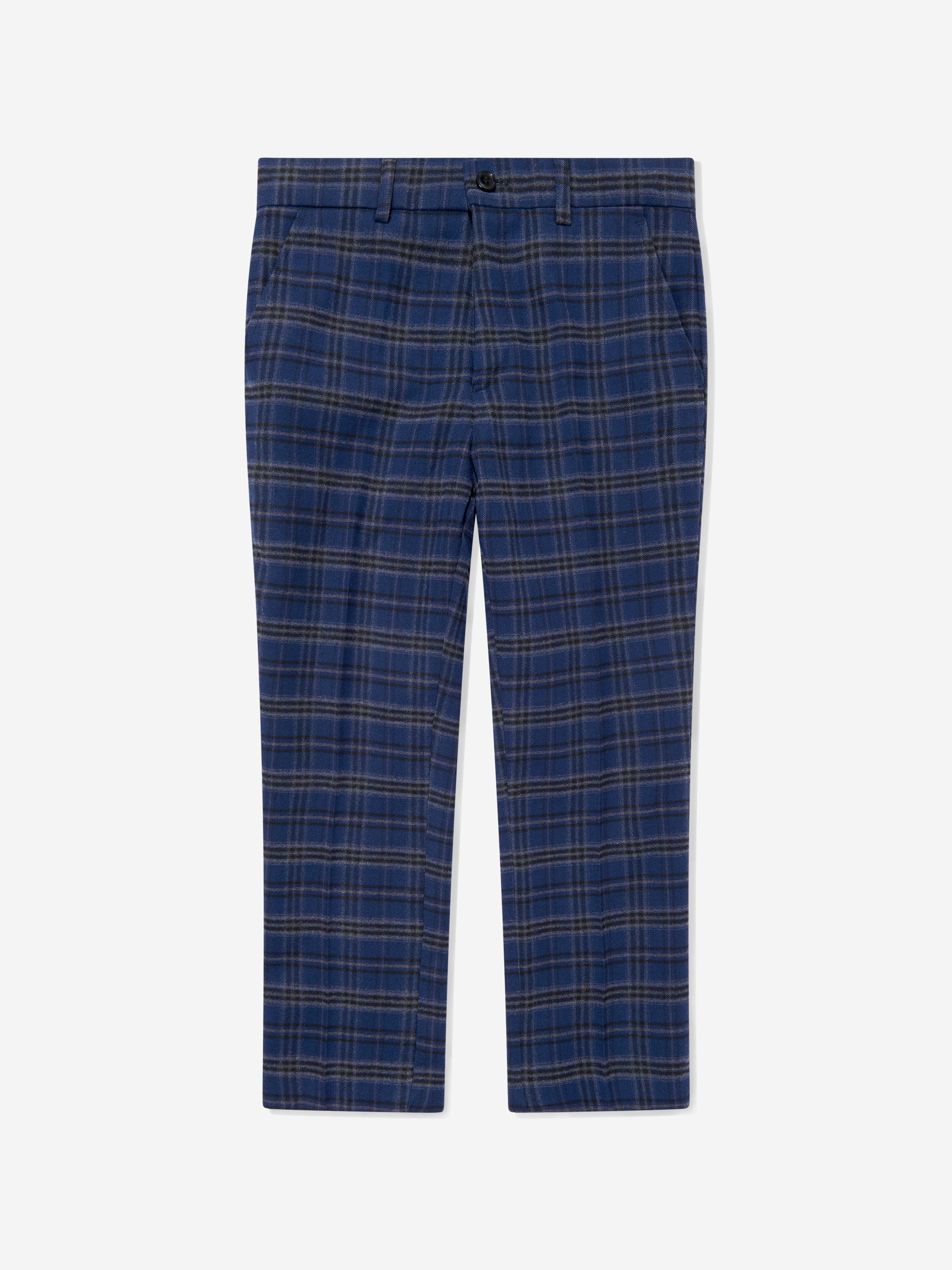 SUITLAB London Boys Navy Checked 3 Piece Suit Set | Plaid Viscose Blend