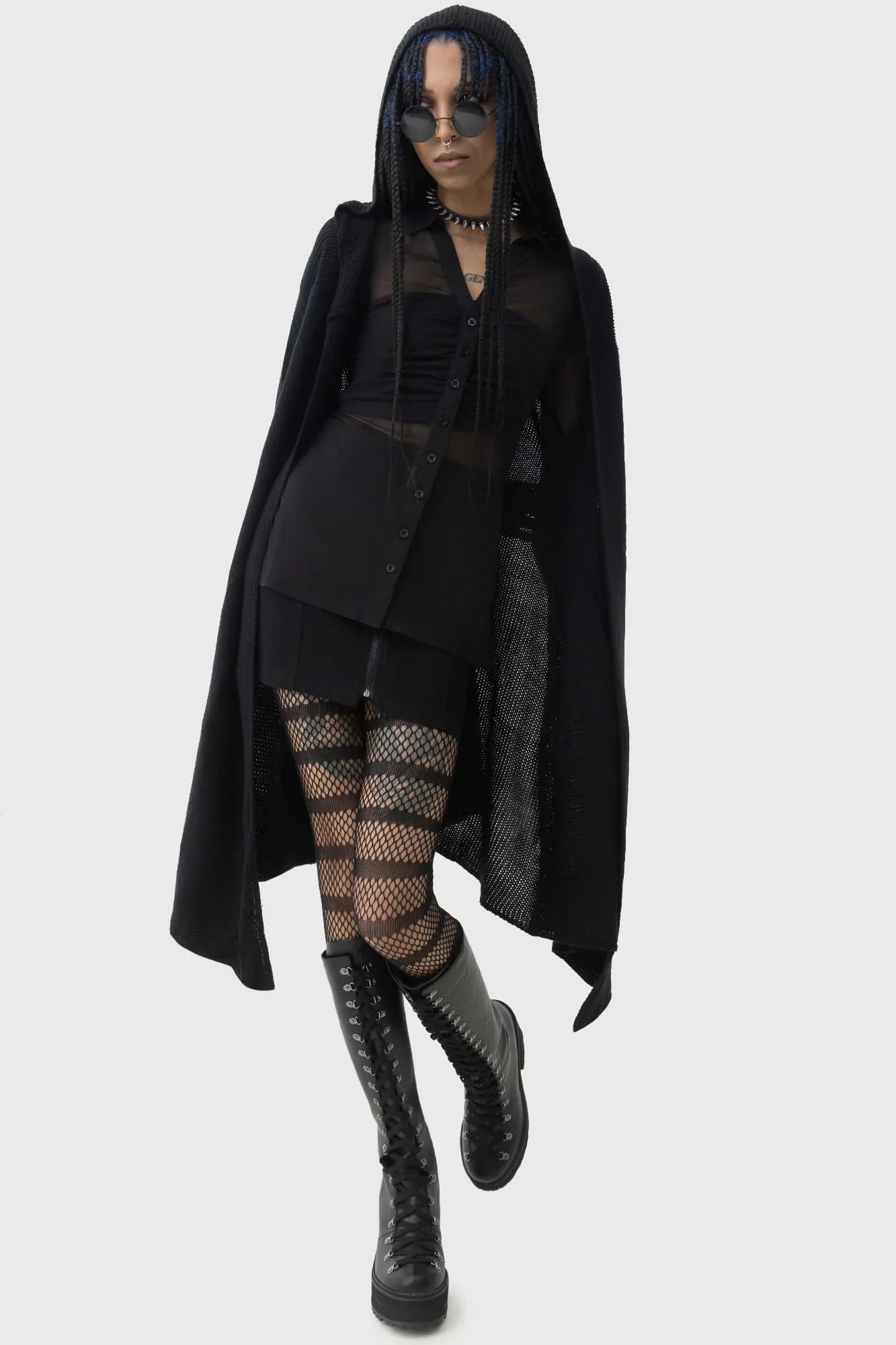 Killstar Last Quarter Hooded Cardigan – Black Knit Gothic Dip Hem Wrap