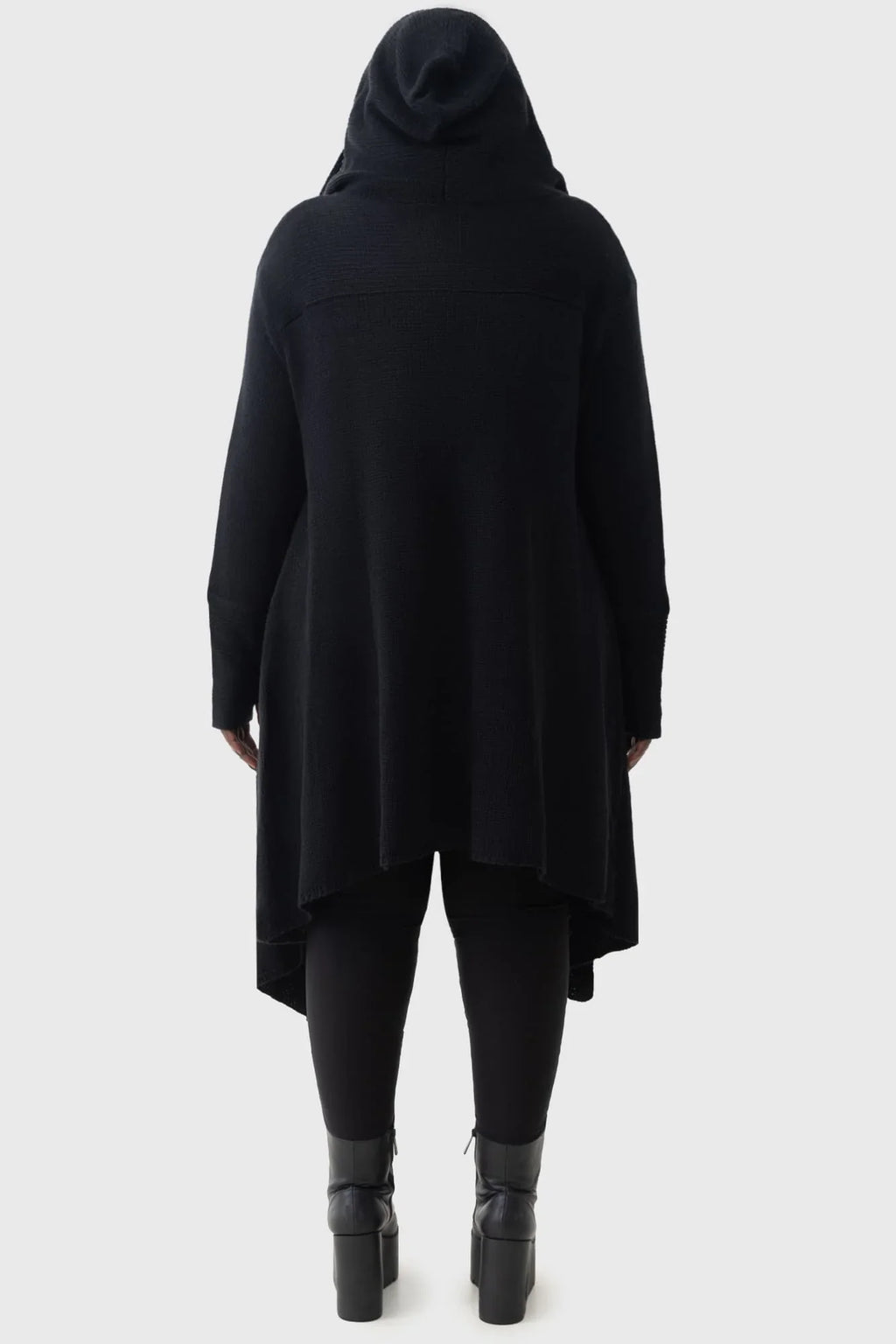 Killstar Last Quarter Hooded Cardigan – Black Knit Gothic Dip Hem Wrap