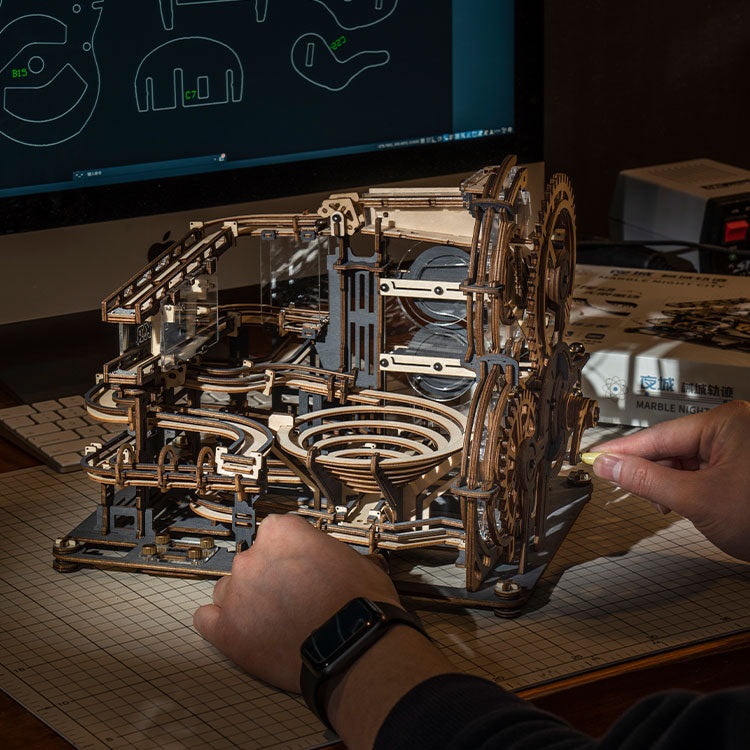 ROKR Marble Night City 3D Wooden Puzzle - Mechanical Marble Run Kit