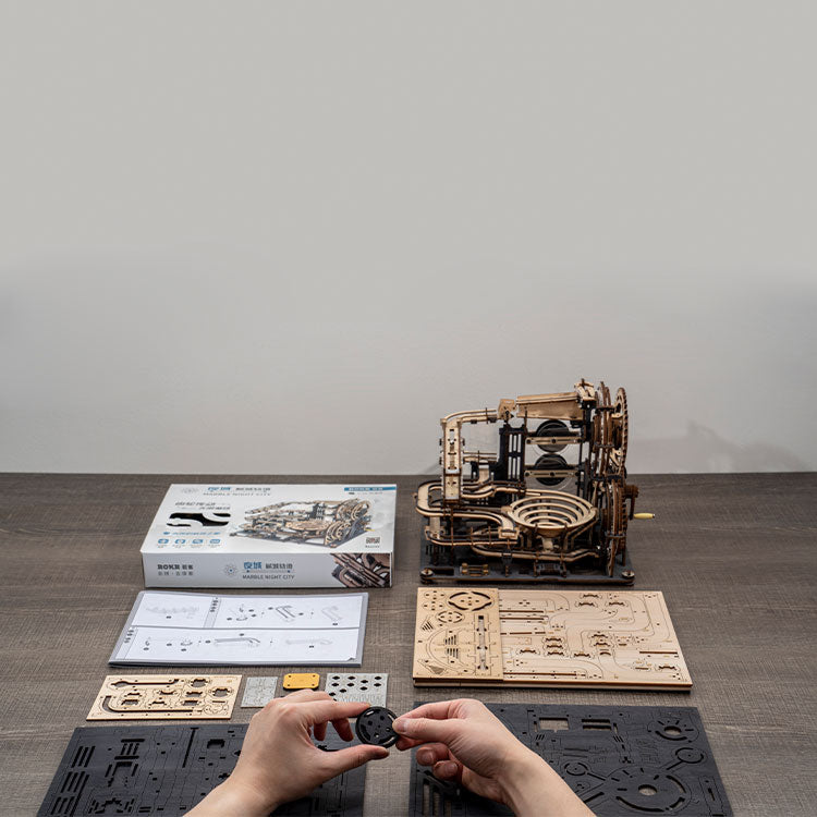 ROKR Marble Night City 3D Wooden Puzzle - Mechanical Marble Run Kit