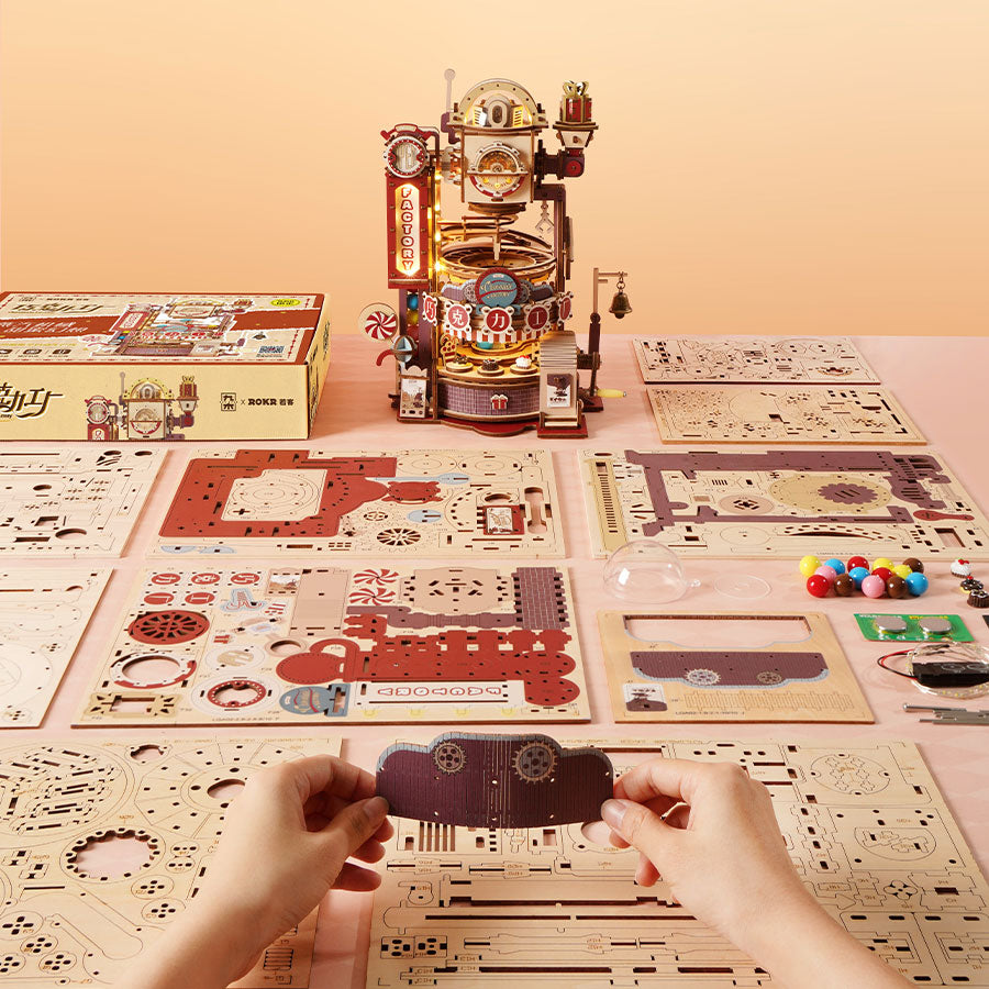 ROKR Marble Run Chocolate Factory – 3D Wooden Puzzle DIY Kit (420 Pcs)