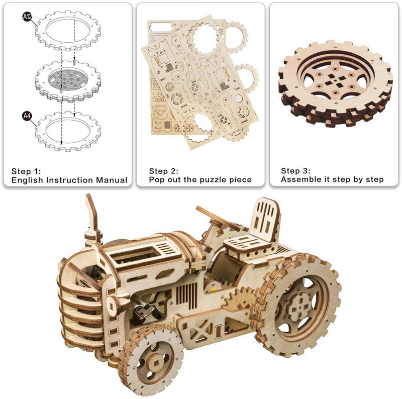 Snaps Tractor 3D Wooden Puzzle – Mechanical DIY Model Kit (135 Pcs)