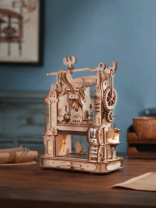ROKR Classic Printing Press 3D Wooden Puzzle - DIY Mechanical Model Kit
