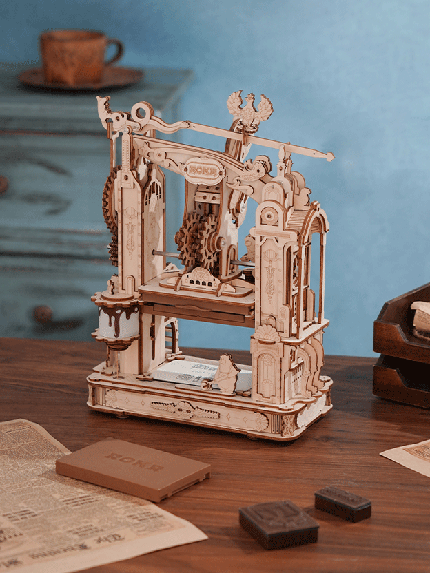 ROKR Classic Printing Press 3D Wooden Puzzle - DIY Mechanical Model Kit