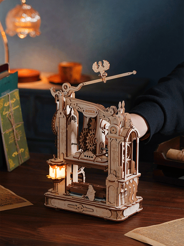 ROKR Classic Printing Press 3D Wooden Puzzle - DIY Mechanical Model Kit