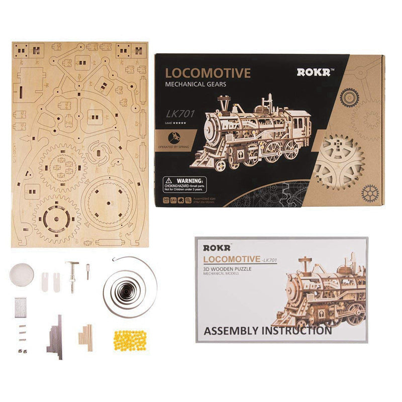 Snaps ROKR Steam Locomotive 3D Wooden Puzzle - Mechanical Train Kit