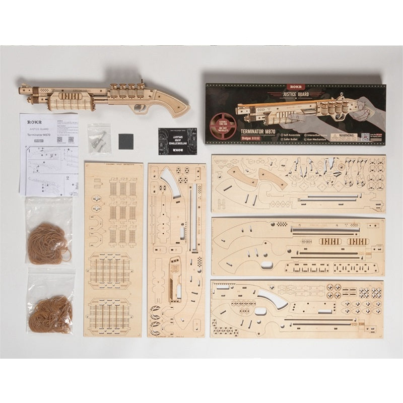 Snaps Terminator M870 Wooden Model Kit – DIY Rubber Band Gun Puzzle