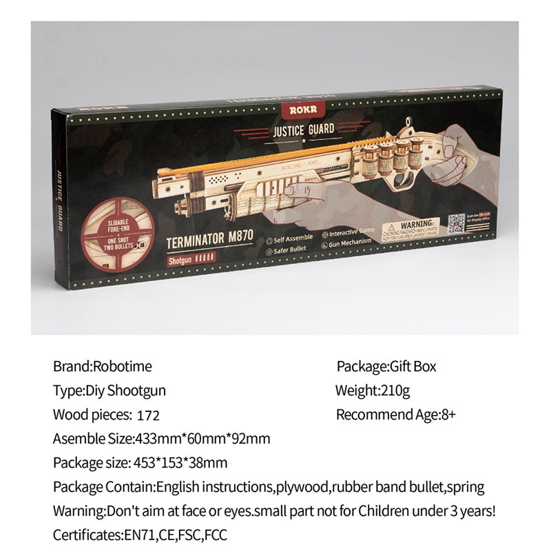Snaps Terminator M870 Wooden Model Kit – DIY Rubber Band Gun Puzzle