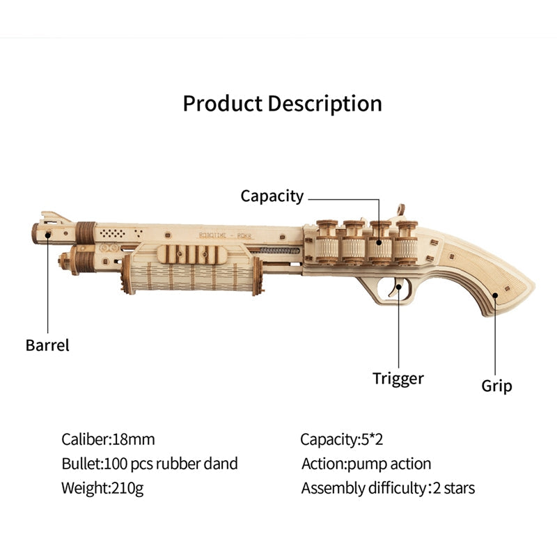 Snaps Terminator M870 Wooden Model Kit – DIY Rubber Band Gun Puzzle