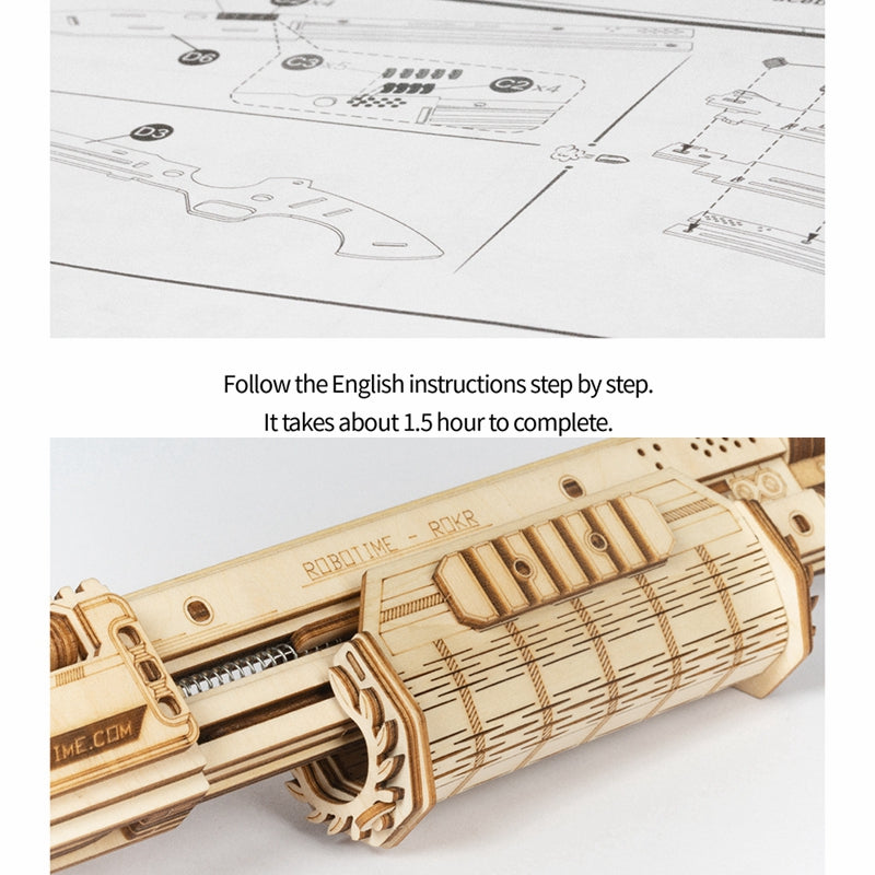 Snaps Terminator M870 Wooden Model Kit – DIY Rubber Band Gun Puzzle