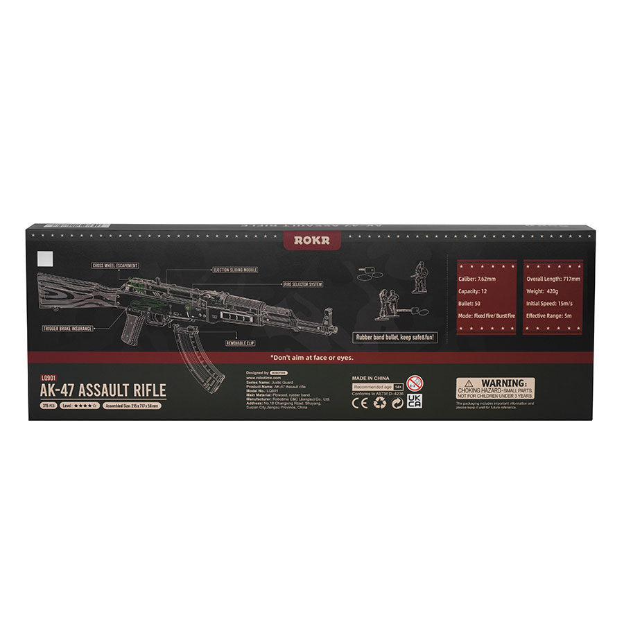 Snaps AK-47 Wooden Model Kit – 3D Assembly Rubber Band Gun (315 Pcs)
