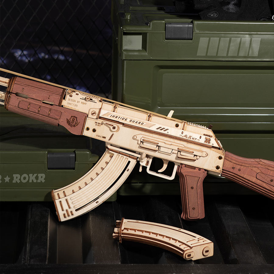Snaps AK-47 Wooden Model Kit – 3D Assembly Rubber Band Gun (315 Pcs)
