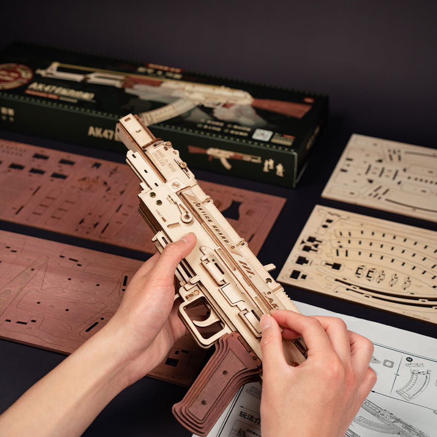 Snaps AK-47 Wooden Model Kit – 3D Assembly Rubber Band Gun (315 Pcs)